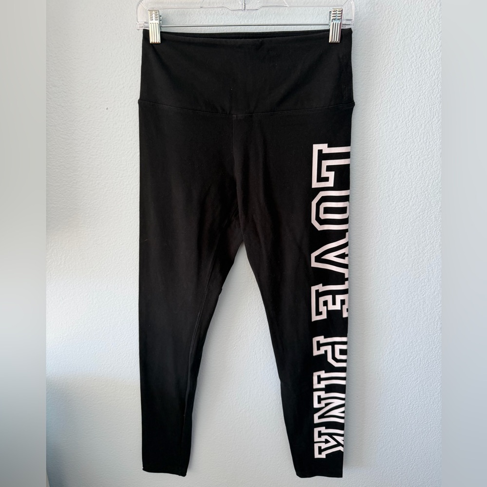 PINK Victoria's Secret Black Leggings with Pink SIDE Logo